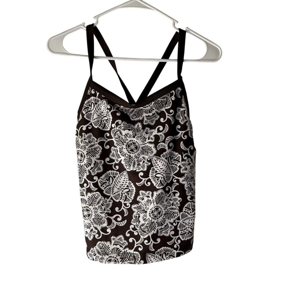 Ativa Size‎ 8 Brown Built In Bra Criss Cross Back Tankini Swimming Top